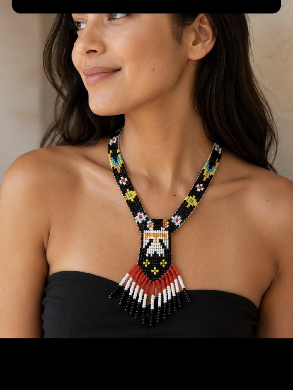 Native Beaded Necklace - Black, Red, Yellow, Blue